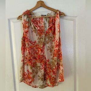 Bobeau Orange and Cream Floral Top